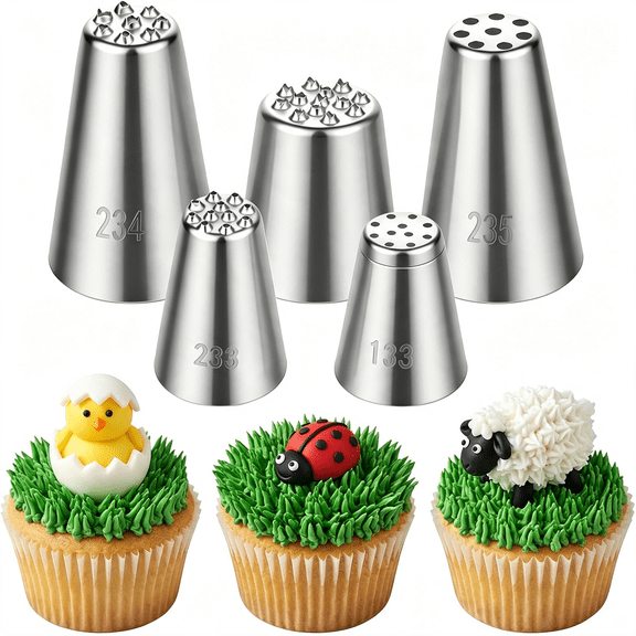 ACDANC 5Pcs Grass Piping Tip,Grass Tip for Cake Decorating,Stainless Steel Cake Decorating Tips,Icing Tips for Cupcake Decor Frosting Diy Baking Supplies Piping Tips