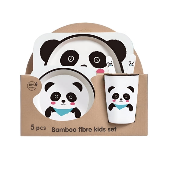 ACDANC 2026 New 5Pcs/Set Bamboo Kids Dinnerware Set - Children Dishes - Bpa Free Food Plate Bowl Cup Spoon Fork Set Dishware,Cartoon Tableware - Panda