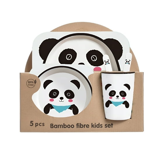 ACDANC 2026 New 5Pcs/Set Bamboo Kids Dinnerware Set - Children Dishes - Bpa Free Food Plate Bowl Cup Spoon Fork Set Dishware,Cartoon Tableware - Panda