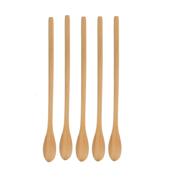 ACDANC 5pcs Wooden Spoons Oval Lightweight Comfortable Grip Long Handle Spoons Set for Coffee Tea Sugar Stirring