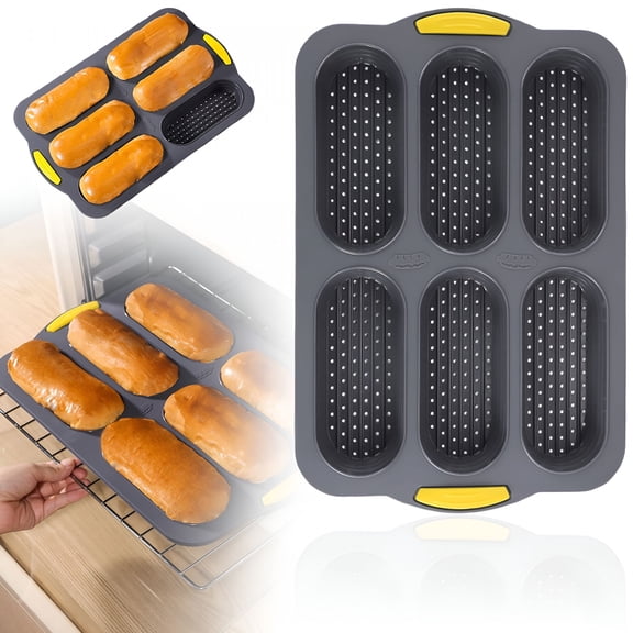 ACDANC 6-Cavity Silicone Baguette Bread Pan,Nonstick Sourdough Loaf Pan&Heat Resistant Baguette Bread Pan,Bread Pans for Homemade Bread,Silicone Molds for Baking Hoagie Rolls,Hot Dog Bun