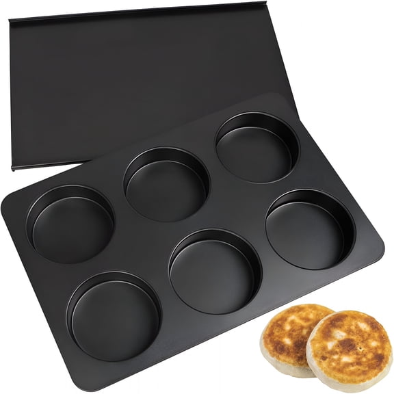 ACDANC 6 Cup Straight Side Jumbo English Muffin Cupcake Pan with Lid,Nonstick Hamburger Burger Bun Mold Muffin Pan for Baking Egg Sandwich Frittata Cinnamon Roll Focaccia Quiche Pancake