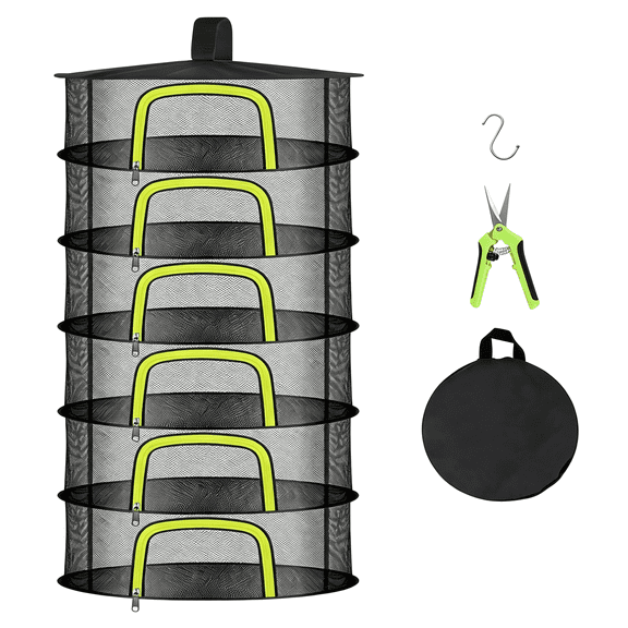 ACDANC 6 Layer Herb Drying Rack,Herb Drying Rack Hanging Mesh,Foldable Plant Drying Net with U-Shaped Zipper,Garden Shears,Hooks,For Drying Herbs Plants,Flowers,Food,Clothes(6 Layers-23.62'')