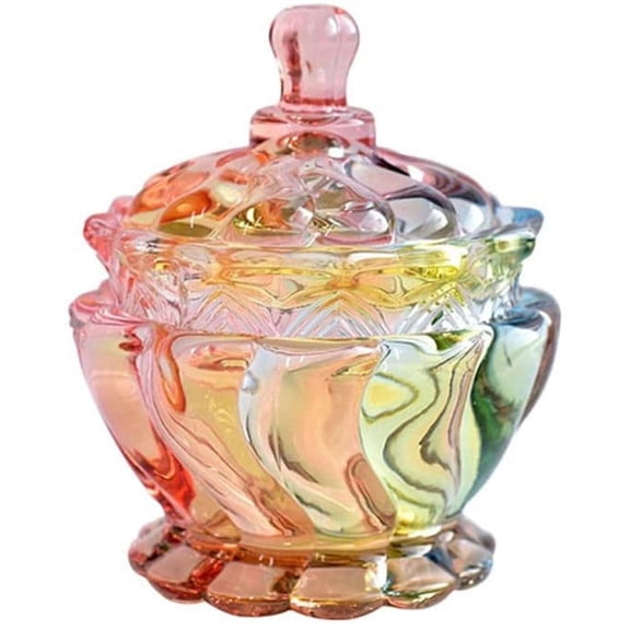 ACDANC 6 Oz Embossed Clear Glass Apothecary Jar with Lid, Rainbow Candy Buffet Container, Crystal Jewelry & Food Storage