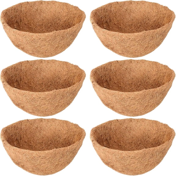 ACDANC 6 Pack 14" Hanging Basket Coco Liners Replacement,100% Natural Round Coconut Coco Fiber Planter Basket Liners for Hanging Basket Flowers/Vegetables
