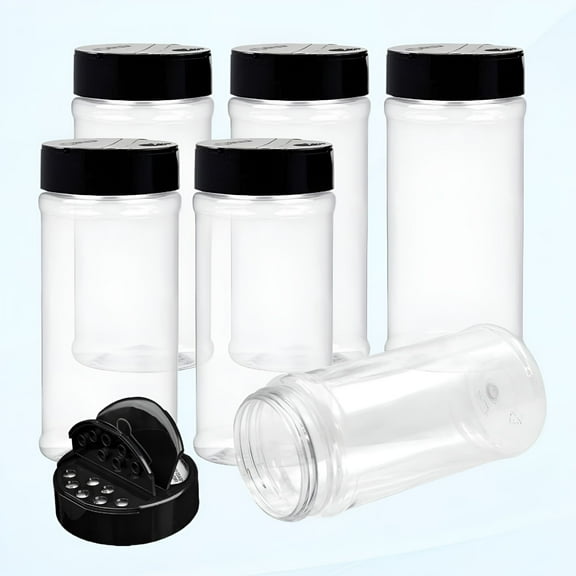 ACDANC 6 Pack 16oz Spice Jars with Black Caps,Clear and Safe Bottle Containers with Shaker Lids for Storing Spices,Herbs and Seasoning Powders,BPA Free