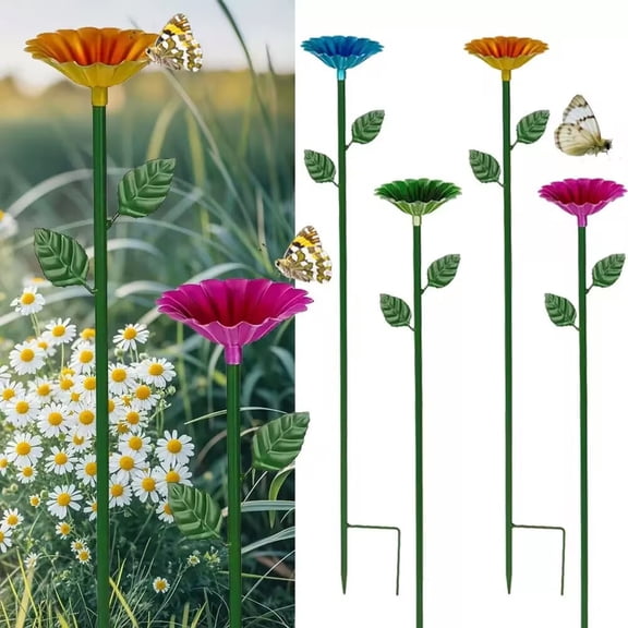 ACDANC 6 Pack Bee Watering Station,Plastic Flower Bee Bath for Garden,Colorful Bee Feeders & Butterfly Watering Station with Decorative Metal Garden Stakes for Garden Yard Patio Decor