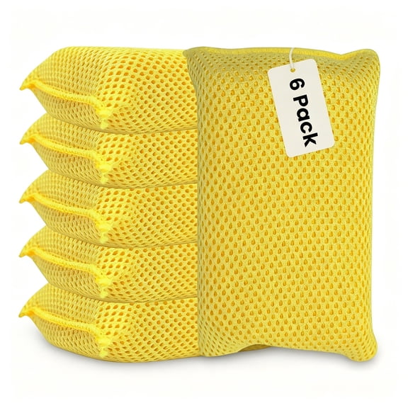 ACDANC 6-Pack Bug Scrubber Sponge 5.9x3.5-Inch Yellow Microfiber Large Car Wash Reusable for Paint Chrome Glass RV Motorcycle Cleaning
