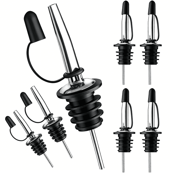 ACDANC 6 Pack Liquor Bottle Pourers, Stainless Steel Olive Oil Dispenser Spout, Alcohol Pourer Spouts with Dust Caps, Silver