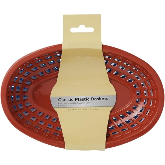 ACDANC 6 Pack Oval Plastic Food Baskets for Serving, Reusable Fast Food Basket Set, Red White & Blue Bread Baskets for Serving, Plastic Baskets for Food, Hot Dog Trays