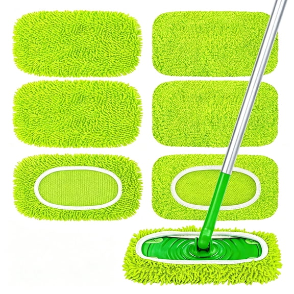 ACDANC 6-Pack Reusable Microfiber Mop Pads Compatible with Dry & Wet Sweeping Cloths - Washable Wet Pads Refill for Multi-Surface\/Hardwood Floor Cleaning -Fluorescent Green