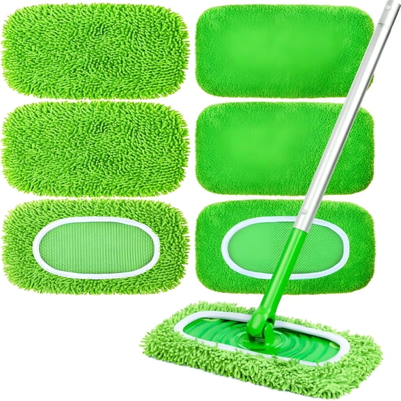 ACDANC 6-Pack Reusable Microfiber Mop Pads Compatible with Sweeper,Dry&Wet Sweeping Cloths-Washable Wet Pads Refill for Multi-Surface/Hardwood Floor Cleaning
