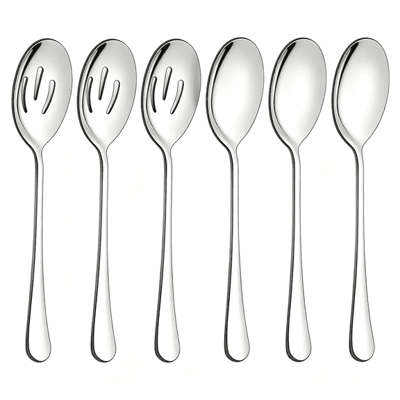 ACDANC 6 Pack Serving Spoons Set, Stainless Steel Large Slotted Spoons, Buffet Dinner Restaurant Serving Utensils, Catering Set for Party Banquet, 9.8 Inch