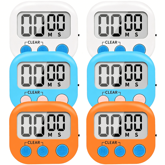 ACDANC 6 Pack Small Digital Kitchen Timer Magnetic Back and ON/Off Switch,Minute Second Count Up Countdown (Multicolored)