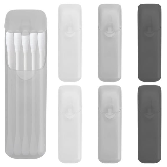ACDANC 6 Pack Travel Cotton Swab Holder,Portable Qtip Storage Case with Dustproof Lid,Small Clear Plastic Container for Dental Floss & Hair Ties (White,Black,Gray)