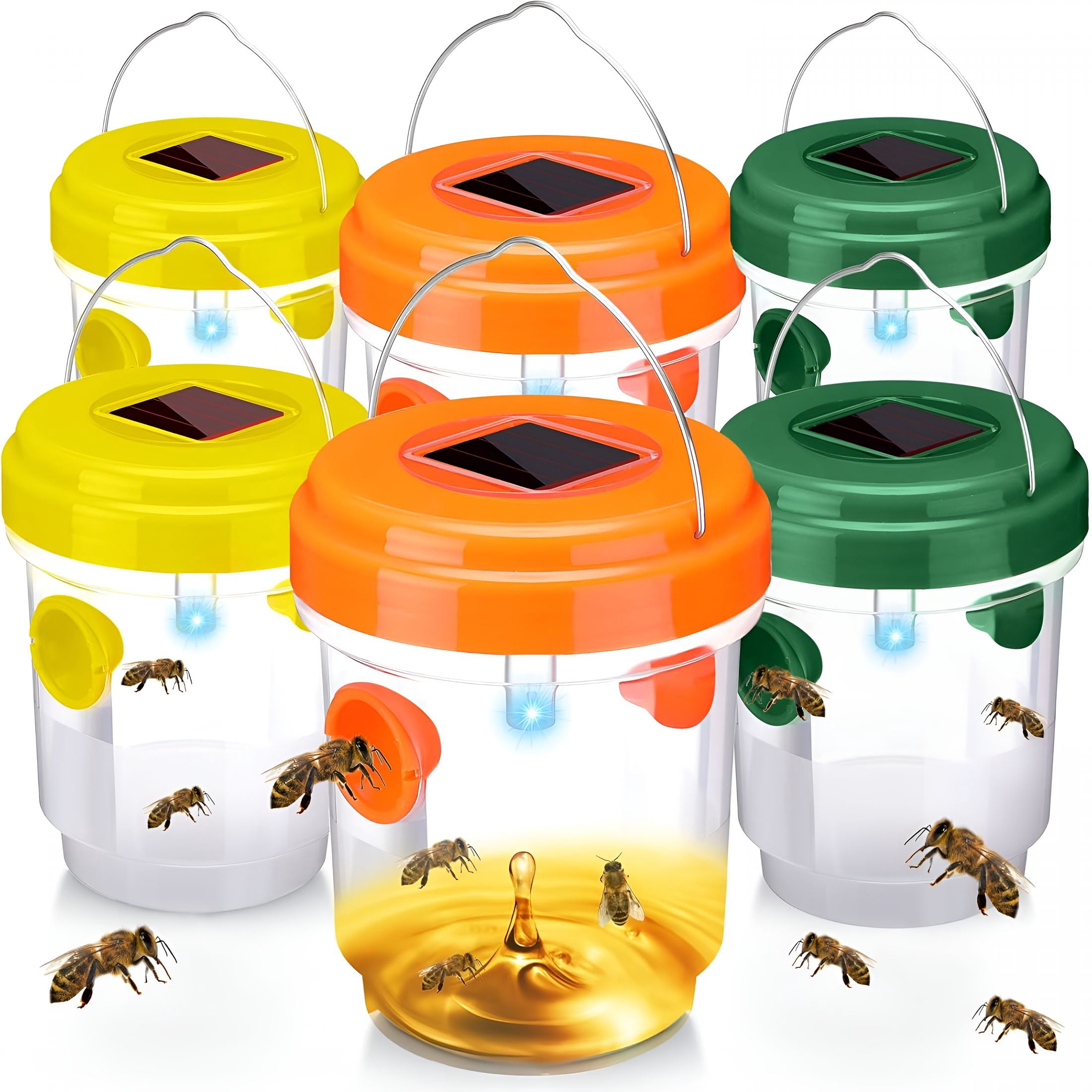 ACDANC 6 Pack Wasp Trap Solar Powered Bee Trap Reusable Fly Traps Outdoor Hanging Wasp Killer with Uv Led Light Flying Insect Bee Killer for Indoor Outside Patio Home