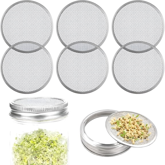 ACDANC 6 Pack Wide Mouth Mason Jar Sprouting Lids, 304 Stainless Steel Strainer Screen for Alfalfa Broccoli Lentils