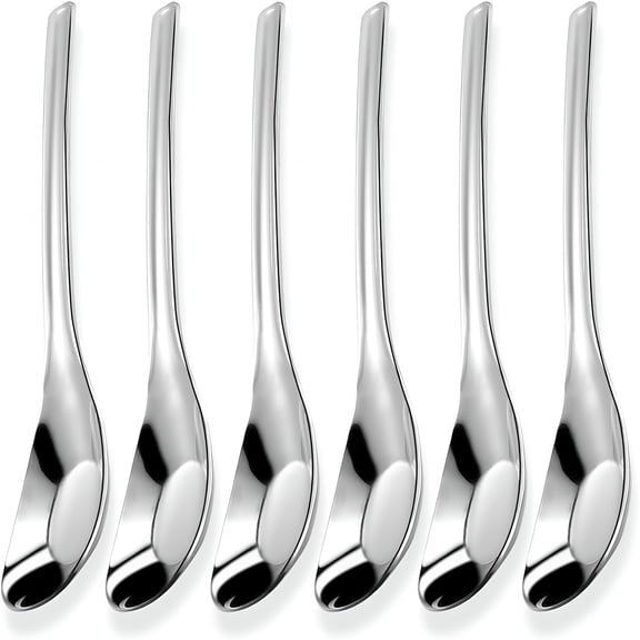 ACDANC 6 Pcs Asian Soup Spoon 18/10 Stainless Steel Chinese Spoons,7" Heavy Duty Deepened Dinner Spoons Long Handle Table Spoons for Dumpling Bouillon Dessert Cereal Appetizer