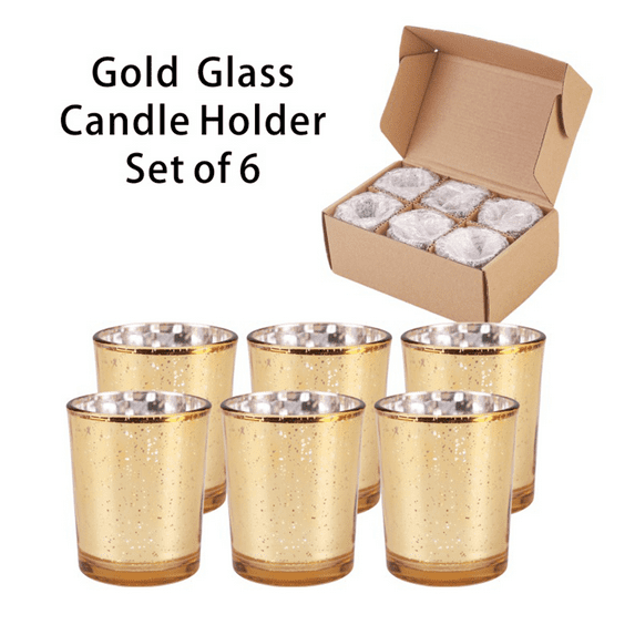 ACDANC 6 Pcs Candle Holder Mercury Glass Candle Holders Votive Tealight Holders with Speckled Design Red