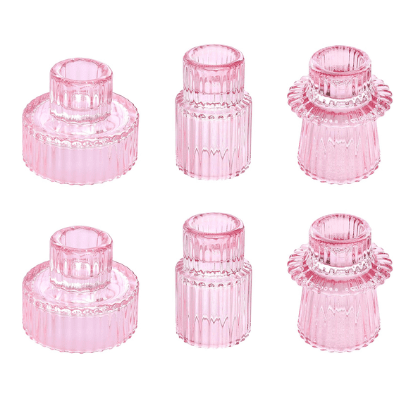 ACDANC 6 Pcs Candle Holder Taper Glass Candle Holders Tealight Candlestick Holders for Home Decorations, Table Centerpieces Festival Wedding and Dinner Party Pink