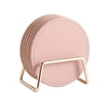 thumbnail image 1 of ACDANC 6 Pcs Coasters PU Leather Coasters With Metal Holder Drink Coasters with Cork Base Home Decorative Green, 1 of 4