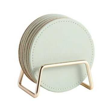 ACDANC 6 Pcs Coasters PU Leather Coasters With Metal Holder Drink Coasters with Cork Base Home Decorative Pink