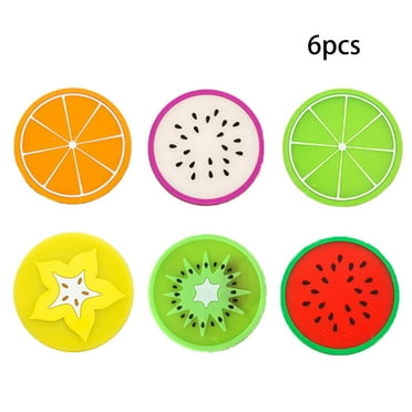 ACDANC 6 Pcs Coasters Waterproof Silicone Coasters Colorful Fruit Slices Drink Coasters Home Decorative