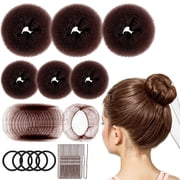 ACDANC 6 Pcs Hair Bun Makers for Kids,10 Invisible Bun Nets for Ballet Girls,3Pcs Extra Small 3Pcs Small Donut Buns for Hair Kids,Bun Makers Hair Nets for Buns with 5 Elastics 20 Pins Brown