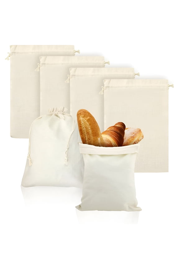 6 Pcs Large Linen Bread Bags, 15 x 12 Inch Linen Bread Bags for Homemade Bread, Reusable Drawstring Bread Bags, Natural Sourdough Bread Bags Handmade Food Storage for Bakery