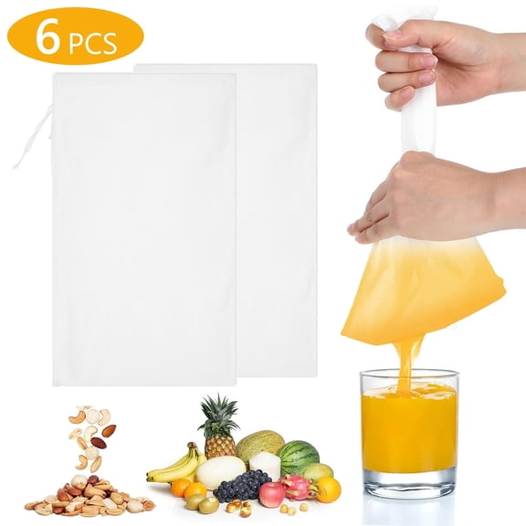 ACDANC 6 Pcs Nut Milk Bag 10 X 14 Inch Mesh Nylon Cheesecloth Almond Milk Strainers for Soy Yogurt Cold Brew Coffee Tea Juice White