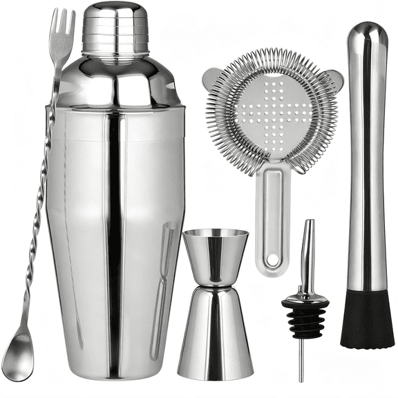 ACDANC 6-Piece Cocktail Shaker Set Bartender Kit Drink Shaker Bar Set|24Oz Shaker Strainer Muddler Jigger Mixing Spoon Pourers,Ideal Bar Accessories for Home,Gift for Birthday,Beginners
