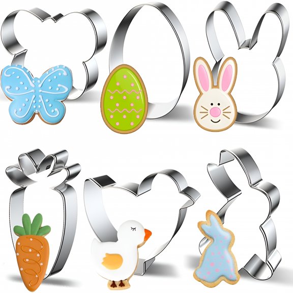 ACDANC 6-Piece Large Easter Cookie Cutter Set, Stainless Steel Biscuit Molds with Bunny, Egg & Chick Shapes, Spring Holiday Baking
