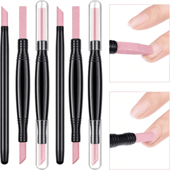 ACDANC 6 Pieces Pumice Stone Cuticle Remover Stick Double Headed Nail Buffer Polishing Pen Manicure Pedicure Tool for Women Girl Salon Home Use Nail Scrubber Dual-Head