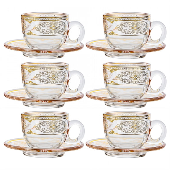 ACDANC 6 Sets Coffee Mug,3.38 Fl Oz Complete SetsSets Glass Tea Cups and Saucers,Latte Style Espresso Cup