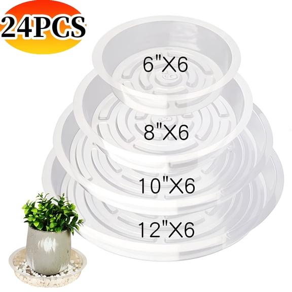 ACDANC 6 x 12 Round Clear Plastic Plant Saucer with Root Rot Prevention (24 Count)