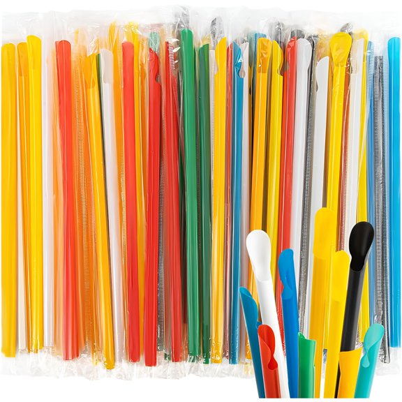 ACDANC 60PCS Cone Spoon Straws Individually Wrapped Slushie Straws | Disposable Plastic Spoon Straws for Smoothie Milkshake Cone Cups Colorful Party Beverage Supplies