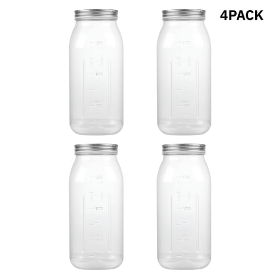 ACDANC 64Oz Plastic Jars with Lids 4 Pack Clear Containers Airtight Food Storage Containers for Kitchen & Household,Sourdough Starter Jar