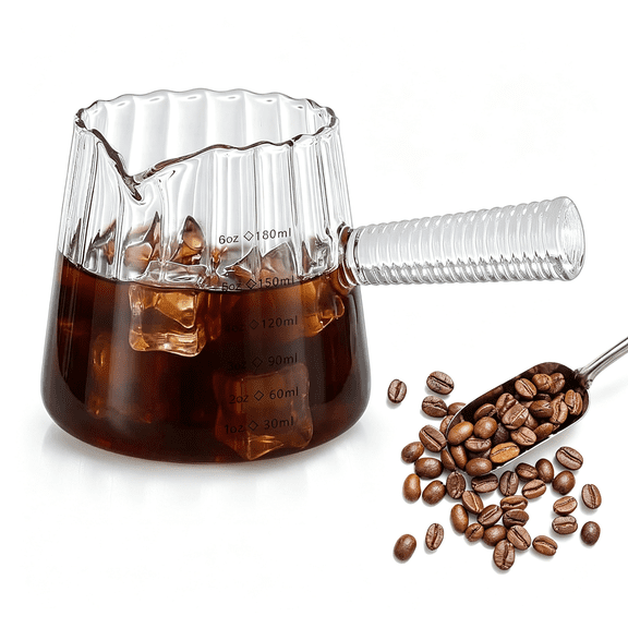 ACDANC 6Oz Espresso Measuring Cup, V-Spout Glass Espresso Shot Cup with Handle and Two Measuring Scale, Essentials Accessories for Espresso Machine and Coffee Bar