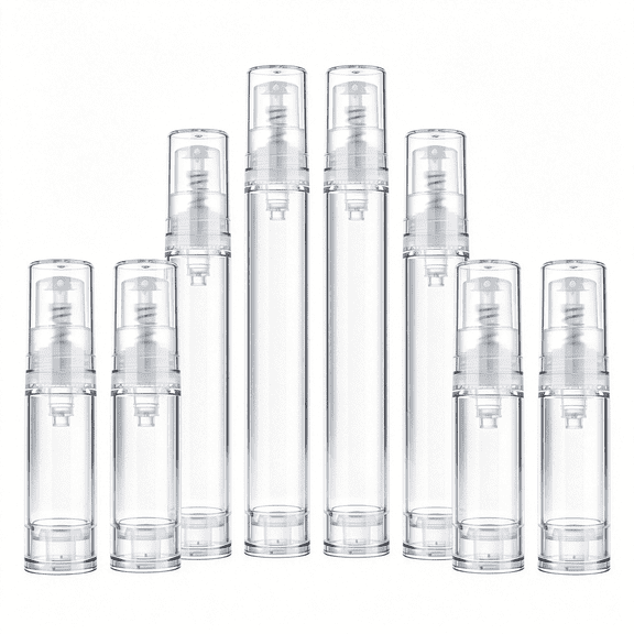 ACDANC 6Pcs Airless Travel Pump Bottle,Empty Refillable Vacuum Pump Bottle,5Ml 10Ml 15Ml Plastic Press Lotion Travel Container for Diy Cosmetic Foundation Toiletries-Clear