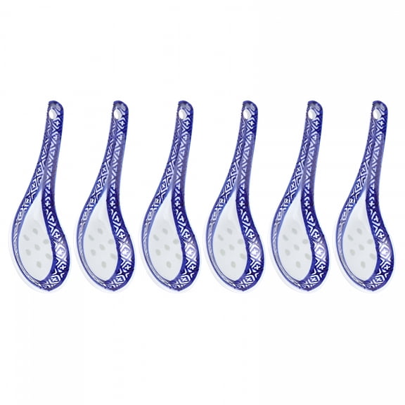 ACDANC 6Pcs Blue Ceramic Chinese Soup Spoons Mini Spoons for Soup, Ramen, Desserts - Restaurant & Home Use Soup Spoons