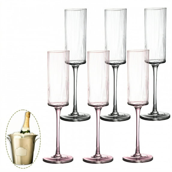 ACDANC 6Pcs Champagne Flutes Plastic 5.5 oz Crystal Appearance Champagne Flutes Plastic Tumblers for Home Events Mix1