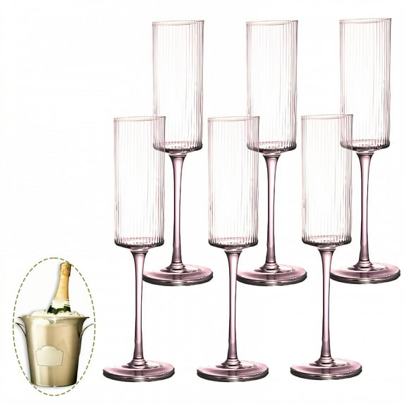 ACDANC 6Pcs Champagne Flutes Plastic 5.5 oz Damage-Proof Clear Cups Cocktail Cups for New Year Party Gathering Pink