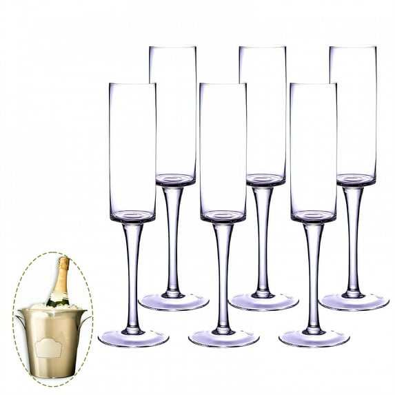 ACDANC 6Pcs Champagne Flutes Plastic 5.5 oz Delicate Grip Clear Cups Cocktail Cups for New Year Party Gathering Purple