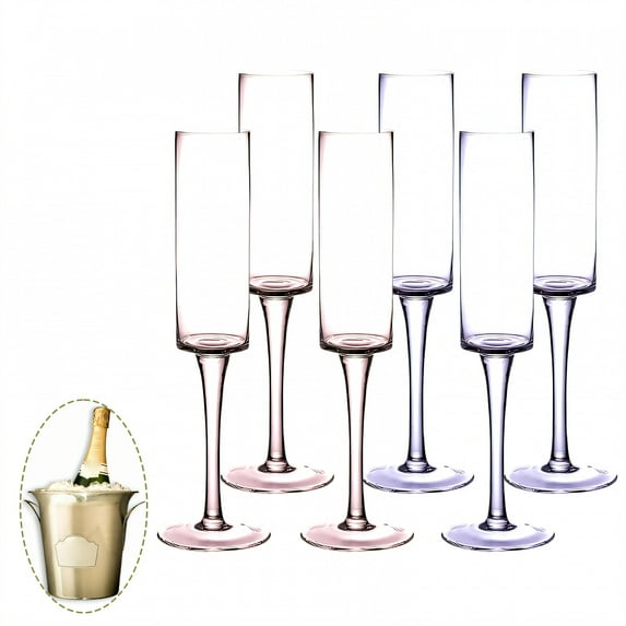 ACDANC 6Pcs Champagne Flutes Plastic 5.5 oz Extended Stalk Clear Cups Cocktail Cups for Bridal Shower Party Mix2
