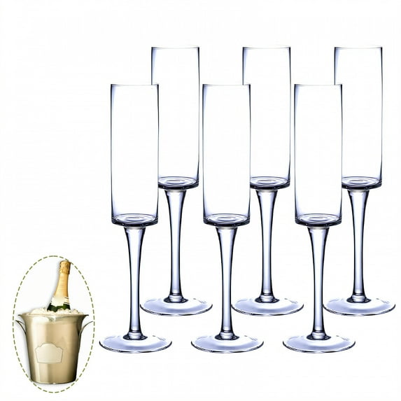 ACDANC 6Pcs Champagne Flutes Plastic 5.5 oz Extended Stalk Cocktail Glass Party Cups for Parties Blue