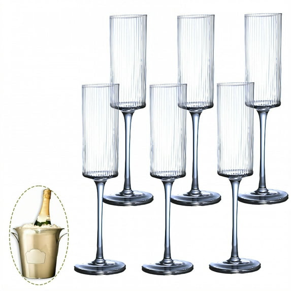 ACDANC 6Pcs Champagne Flutes Plastic 5.5 oz Minimalist Design Party Cups Plastic Tumblers for Friends Party Blue