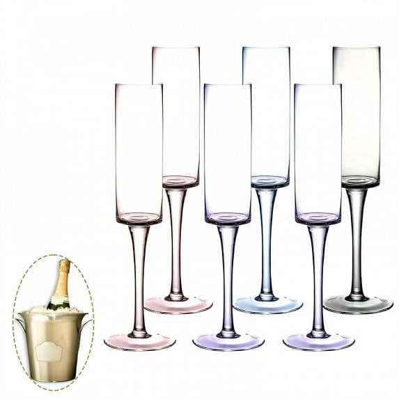 ACDANC 6Pcs Champagne Flutes Plastic 5.5 oz Thermal Safe Clear Cups Cocktail Cups for Parties Mix2