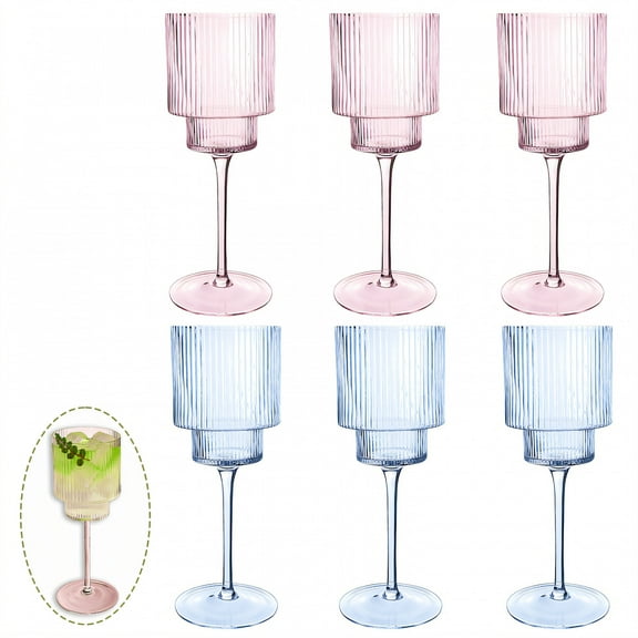 ACDANC 6Pcs Cocktail Glasses 12 oz Grooved Vertical Embellishment Acrylic Plastic Wine Glasses Martini Glasses for Parties Wedding Decoration Gathering Mix1