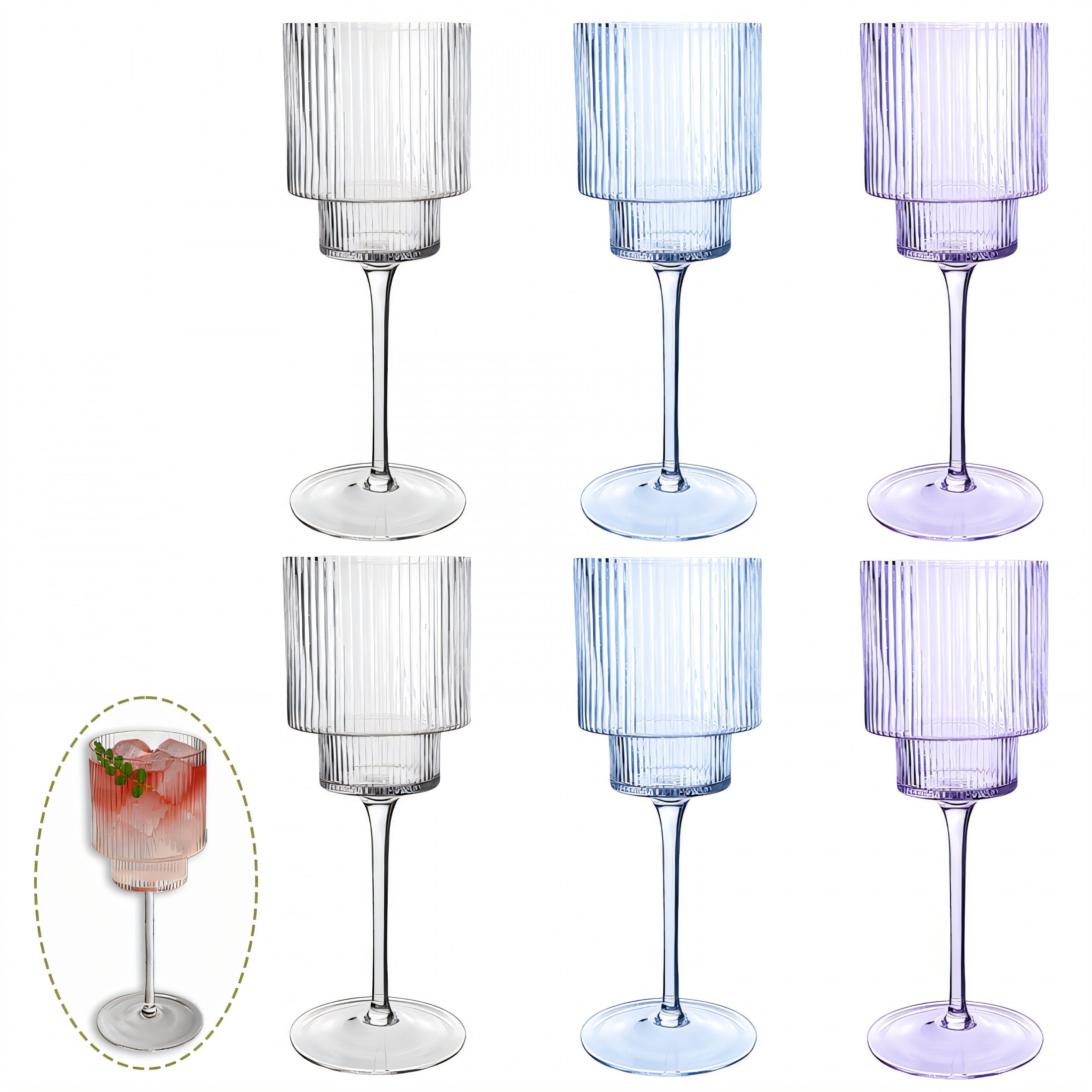 ACDANC 6Pcs Cocktail Glasses 12 oz Ribbed Design Plastic Cocktail — free download