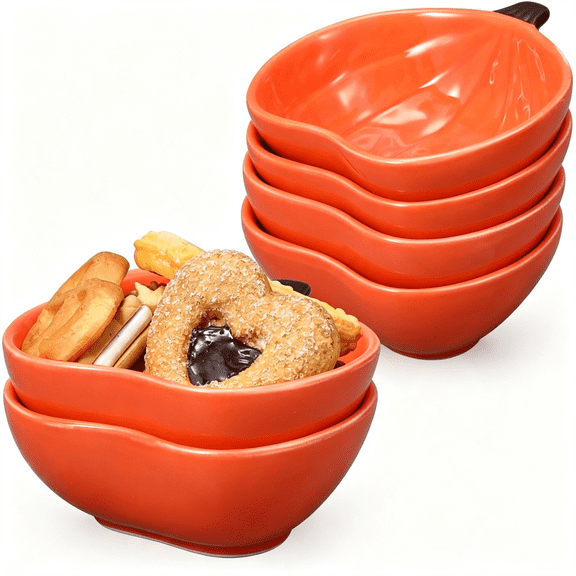 ACDANC 6Pcs Fall Ramekins Oven Safe Pumpkin Ceramic Ramekins Small Creme Dishes Dipping Pumpkins Baking Dish Thanksgiving Pumpkin Shaped Bowl Plates for Party Snack Serving Dip Sauce Condiments